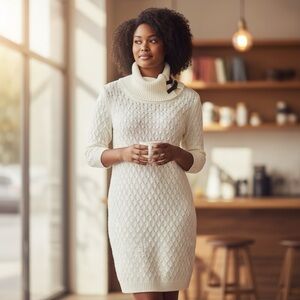 515 - 🌻 Cable Knit Cowl Neck Sweater Dress
